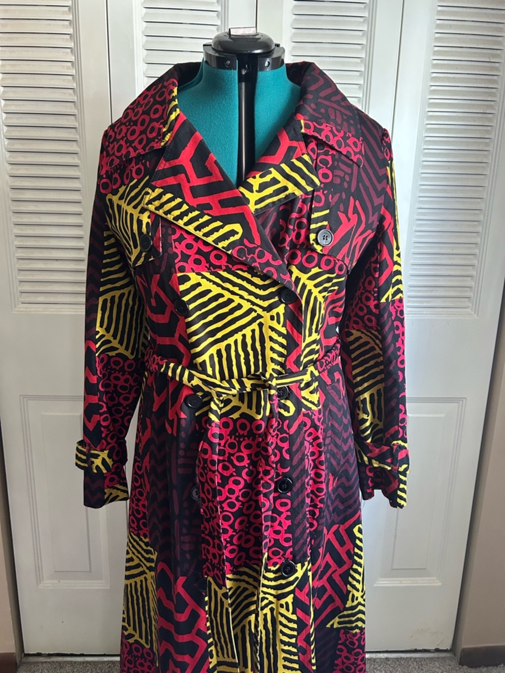 DIYANU African Print Trench Coat Women XL Ankara Belted Statement Jacket - Picture 4 of 11